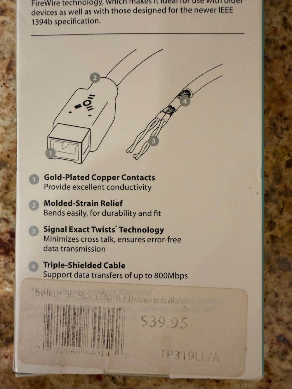 NWT🤩BELKIN WHITE FIREWIRE 800/800 9-PIN CABLE - Picture 4 of 5